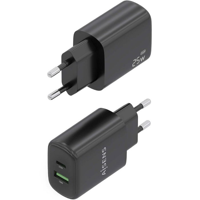 AISENS Cargador GaN 25W con USB-C PD3.0 y USB-A QC3.0, Negro AISENS Cargador GaN 25W con USB-C PD3.0 y USB-A QC3.0, Negro